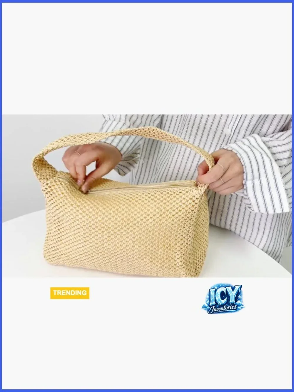 Handwoven Straw Hobo Shoulder Purse with Zipper Closure
